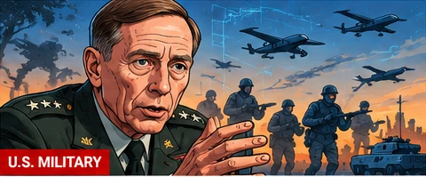 AI-generated editorial illustration for PETRAEUS CALLS FOR U.S. MILITARY TO ADAPT TO DRONES AND MODERN WARFARE
