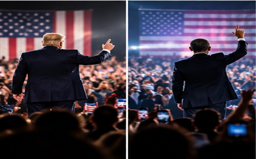 AI-generated editorial illustration for TRUMP AND OBAMA HIT THE CAMPAIGN TRAIL IN MIDTERM FINAL STRETCH