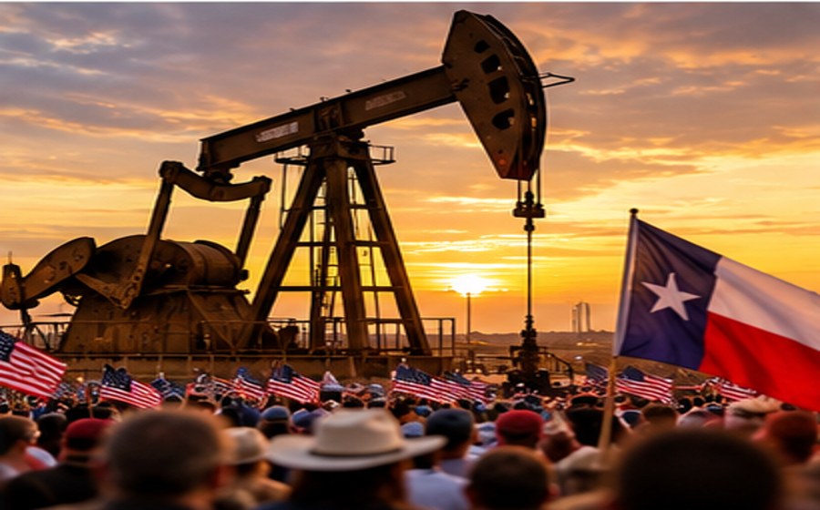 AI-generated editorial illustration for TEXAS CAMPAIGN STOP: TRUMP DEFENDS IRAN WAR AND TARIFFS